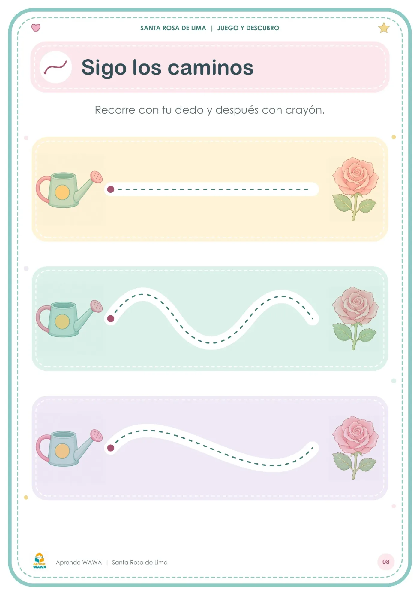 Lámina de Actividades de Santa Rosa de Lima con imágenes para el jardín