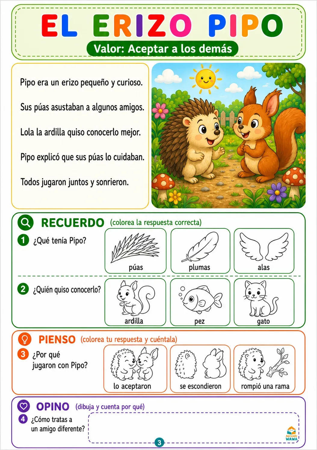 Lámina de 📖 Comprensión Lectora para 4 añitos – Mis lecturas con preguntas