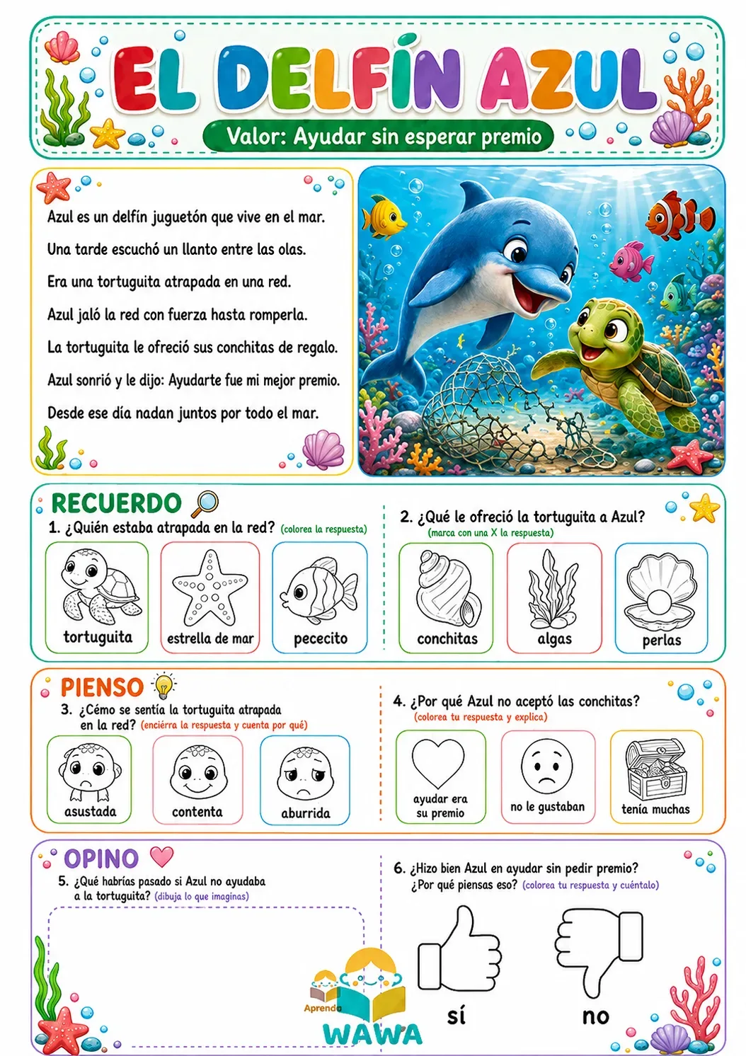 Lámina de 📖 Comprensión Lectora para 5 añitos – Mis lecturas con preguntas
