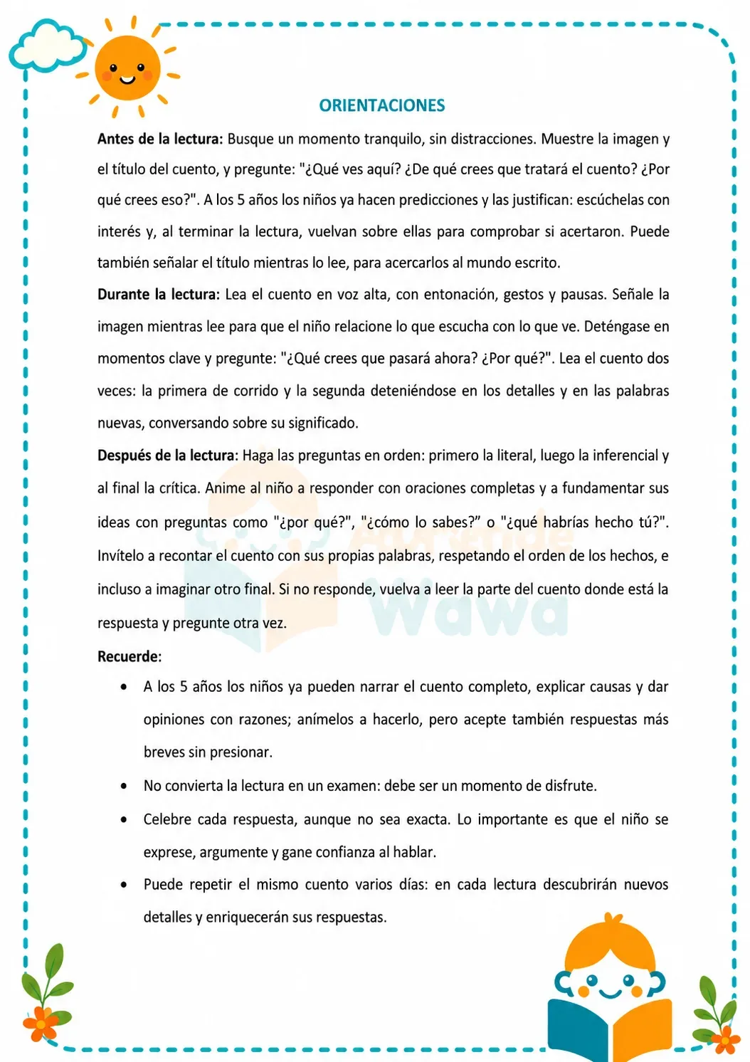 Lámina de 📖 Comprensión Lectora para 5 añitos – Mis lecturas con preguntas