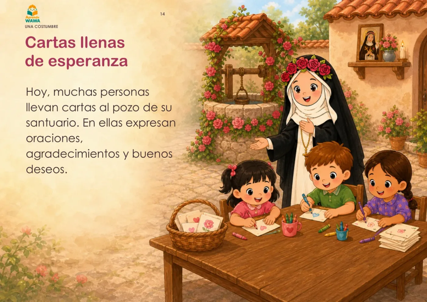 Lámina de Cuento de Santa Rosa de Lima con actividades para niños mayores de 4 años