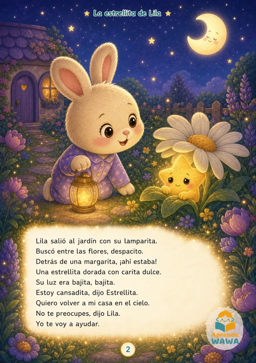 Lámina de Cuento infantil sobre la amistad y la ayuda: La estrellita de Lila