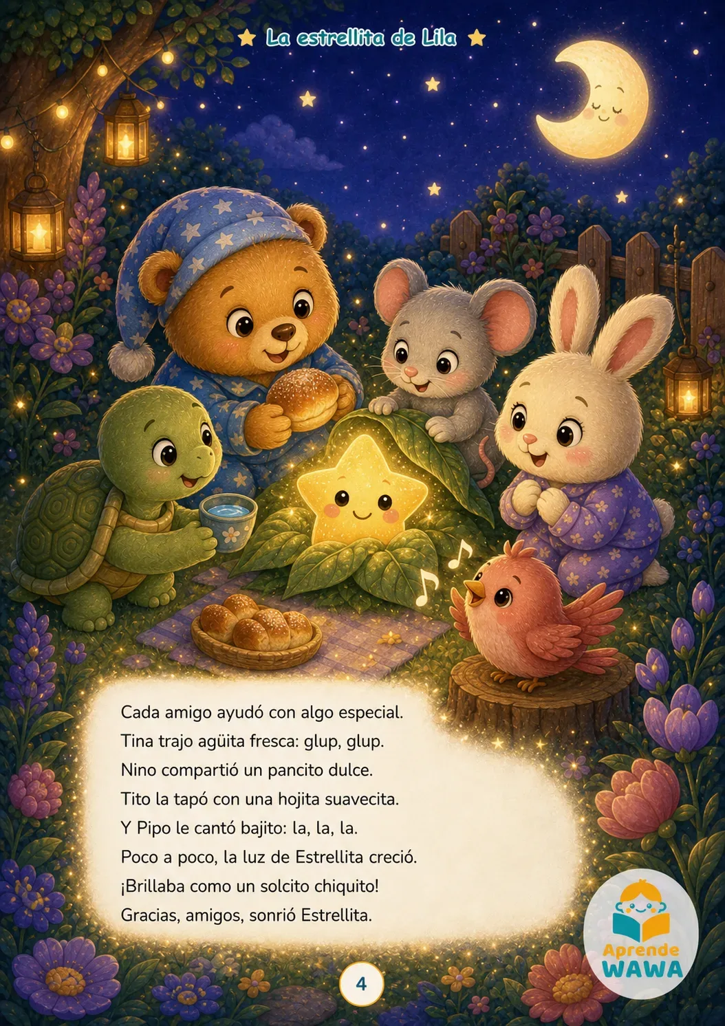 Lámina de Cuento infantil sobre la amistad y la ayuda: La estrellita de Lila