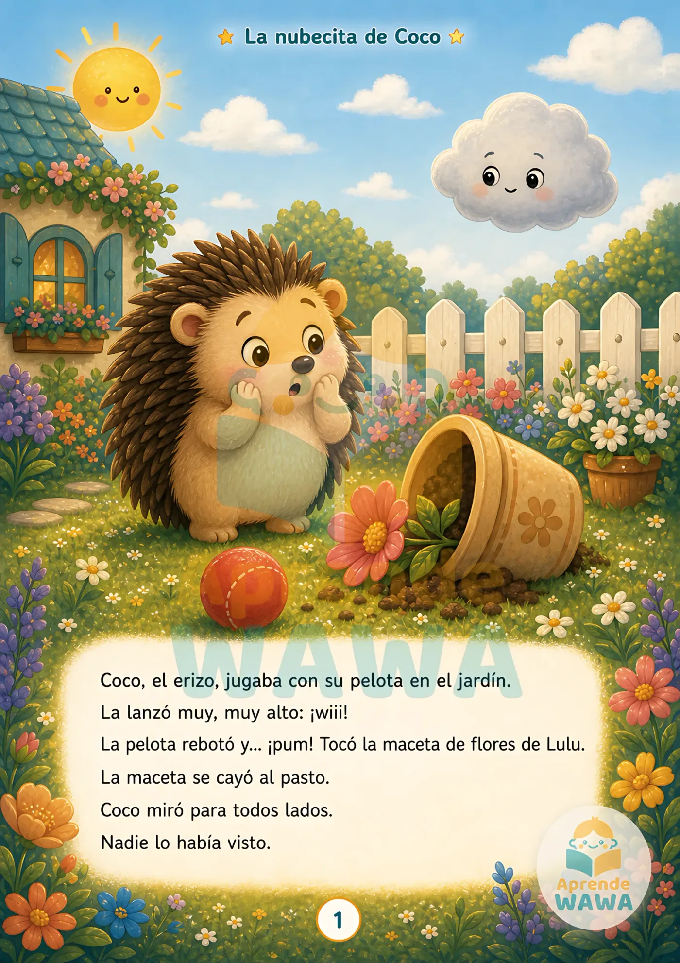 Lámina de Cuento "La nubecita de Coco" para niños de 3 años – Valor: decir la verdad (con ficha de comprensión)