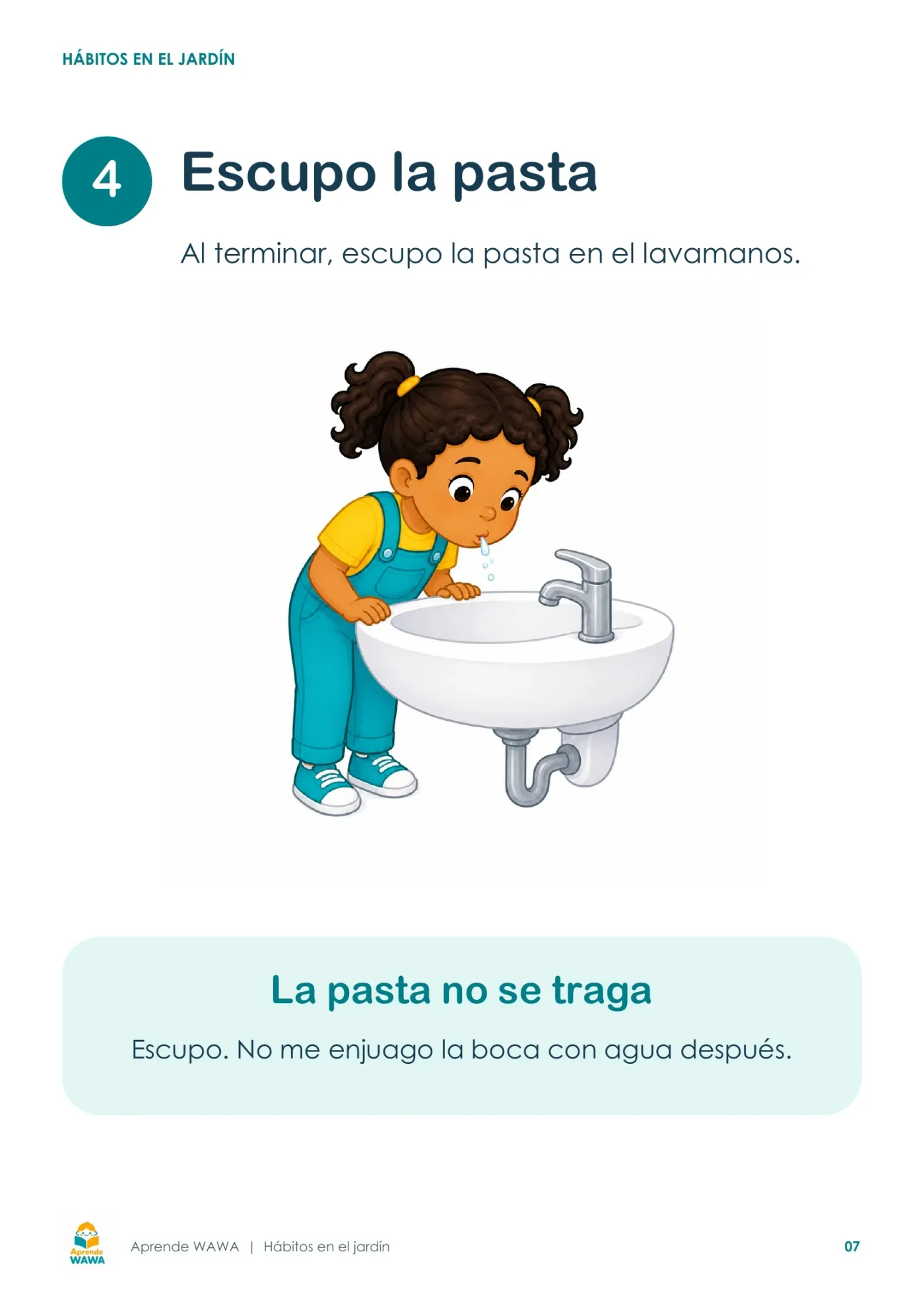 Lámina de Pasos para el lavado de dientes para niños de 3 a 5 años