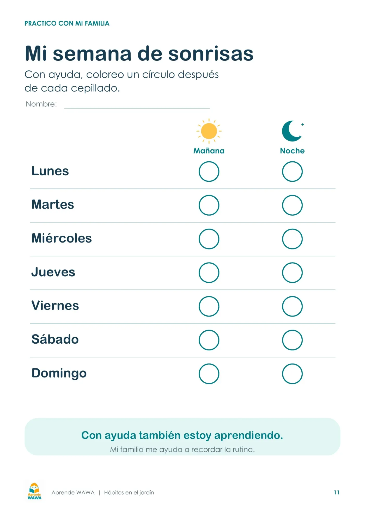 Lámina de Pasos para el lavado de dientes para niños de 3 a 5 años