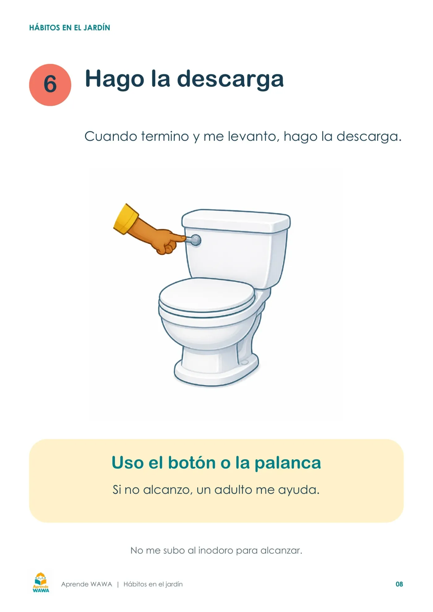 Lámina de Pasos para el uso del inodoro para niños de jardín