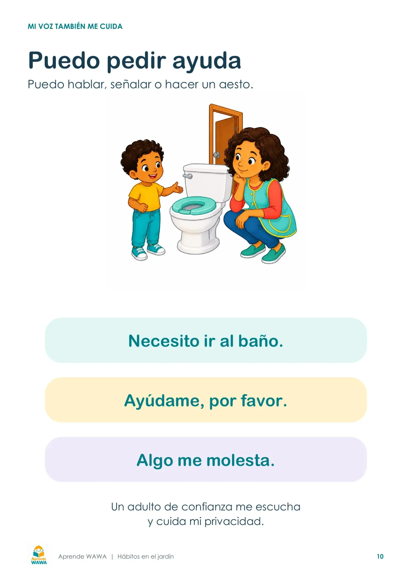 Lámina de Pasos para el uso del inodoro para niños de jardín