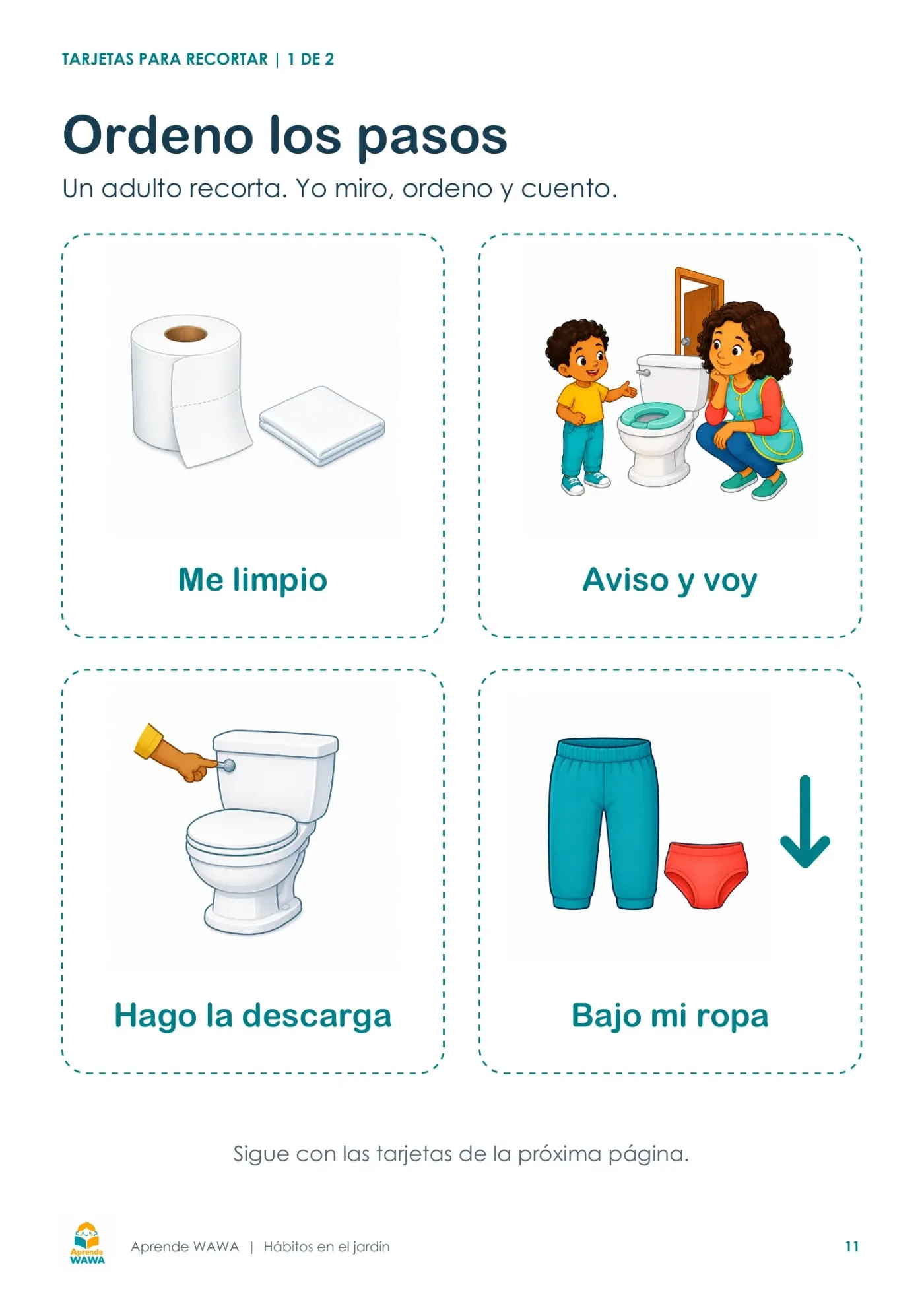 Lámina de Pasos para el uso del inodoro para niños de jardín