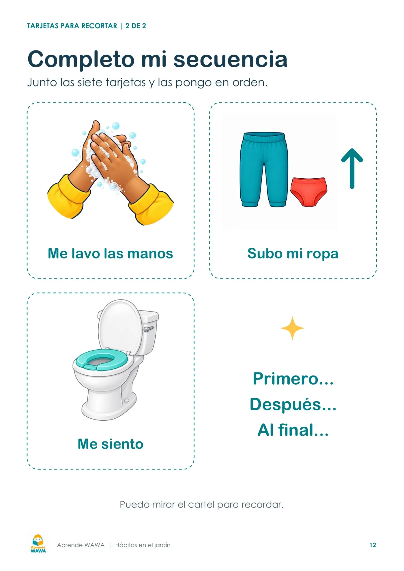 Lámina de Pasos para el uso del inodoro para niños de jardín