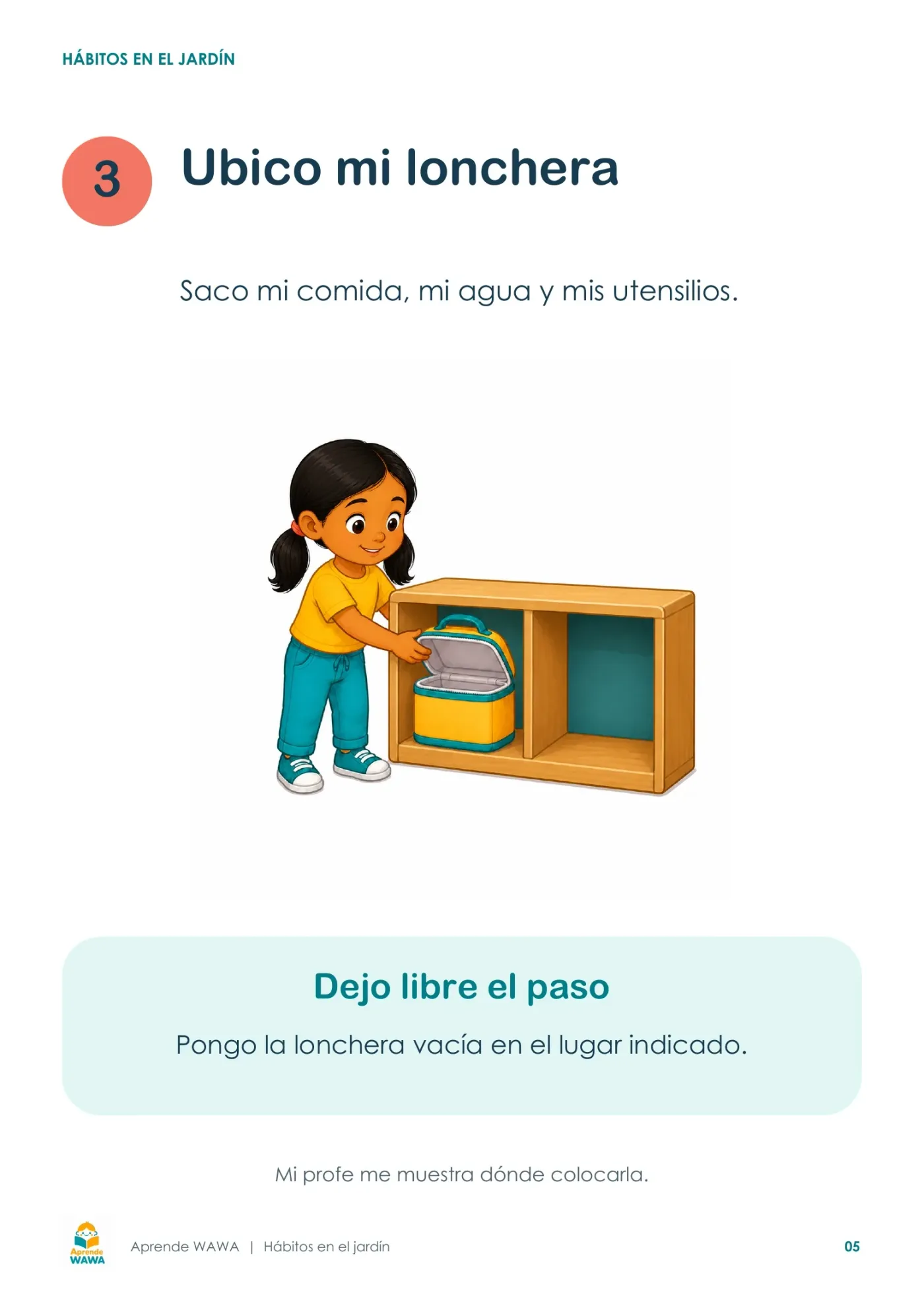 Lámina de Pasos para la alimentación y uso de la lonchera para el jardín