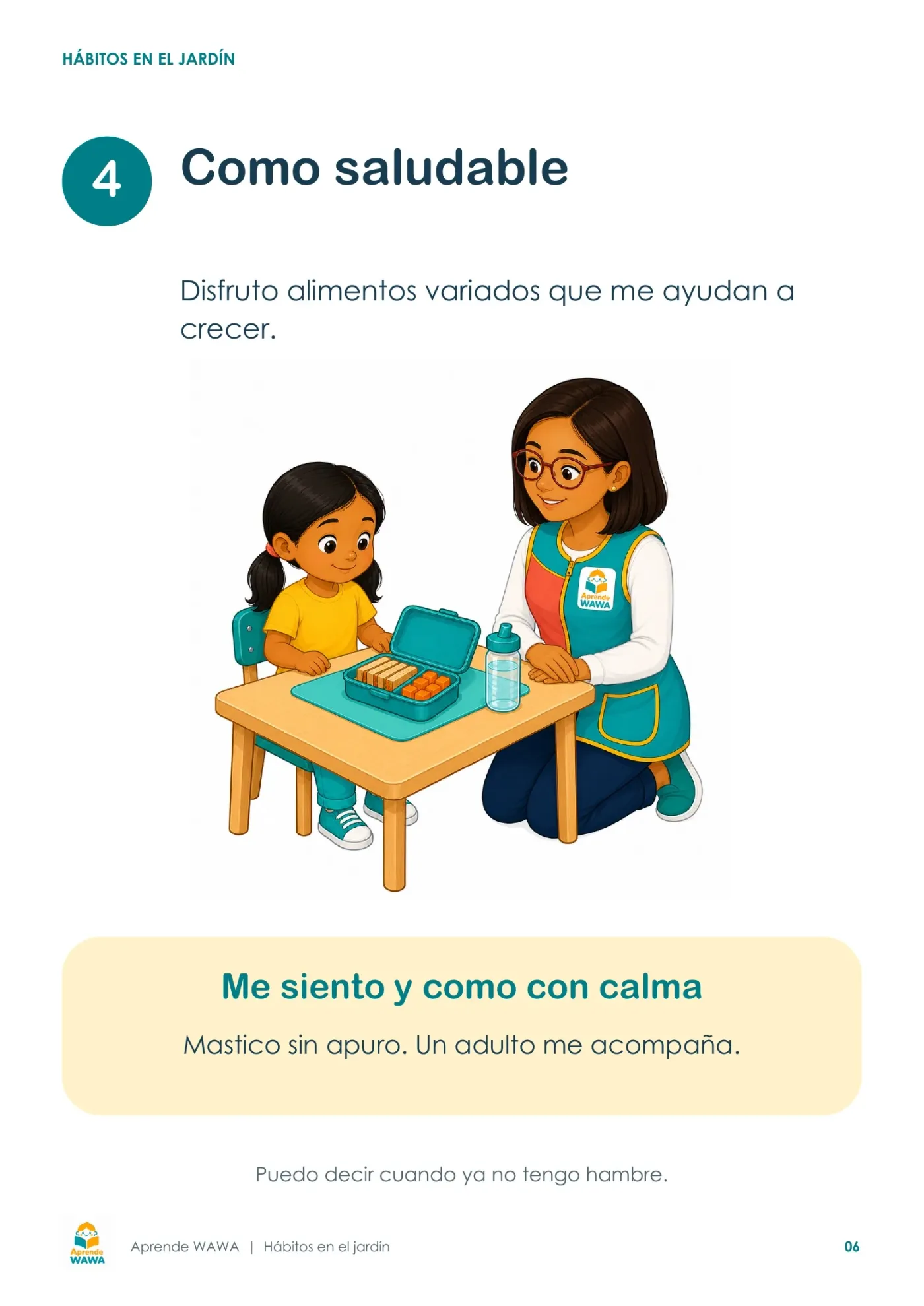 Lámina de Pasos para la alimentación y uso de la lonchera para el jardín
