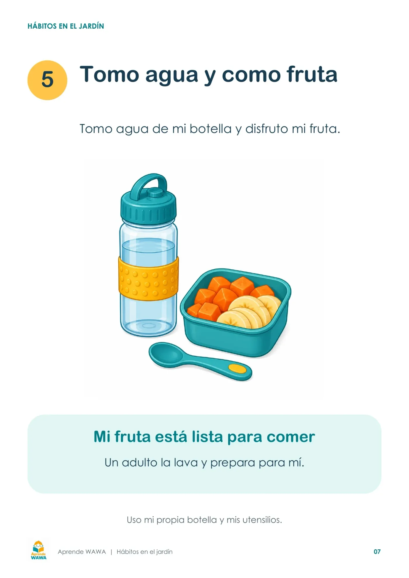 Lámina de Pasos para la alimentación y uso de la lonchera para el jardín
