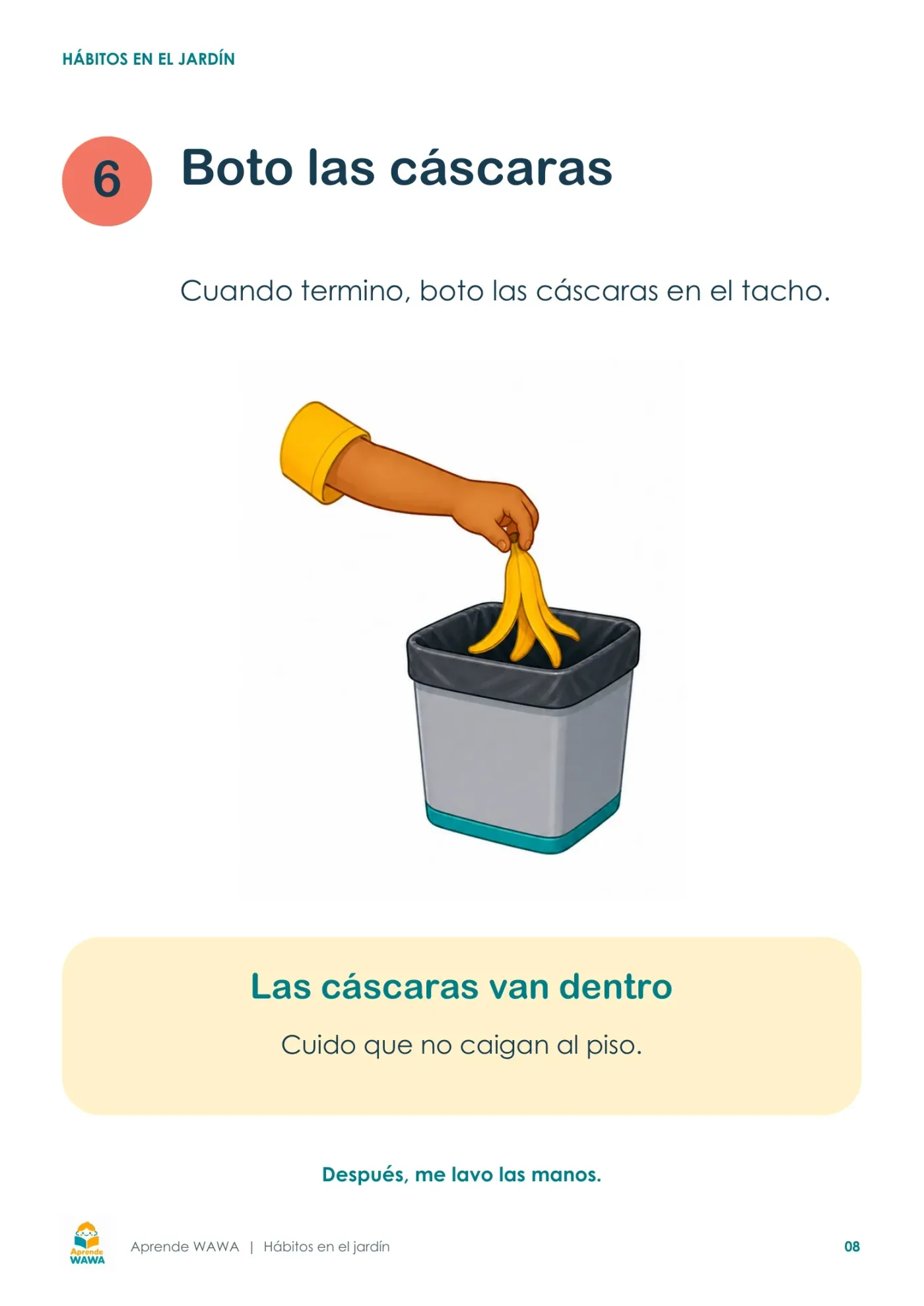 Lámina de Pasos para la alimentación y uso de la lonchera para el jardín
