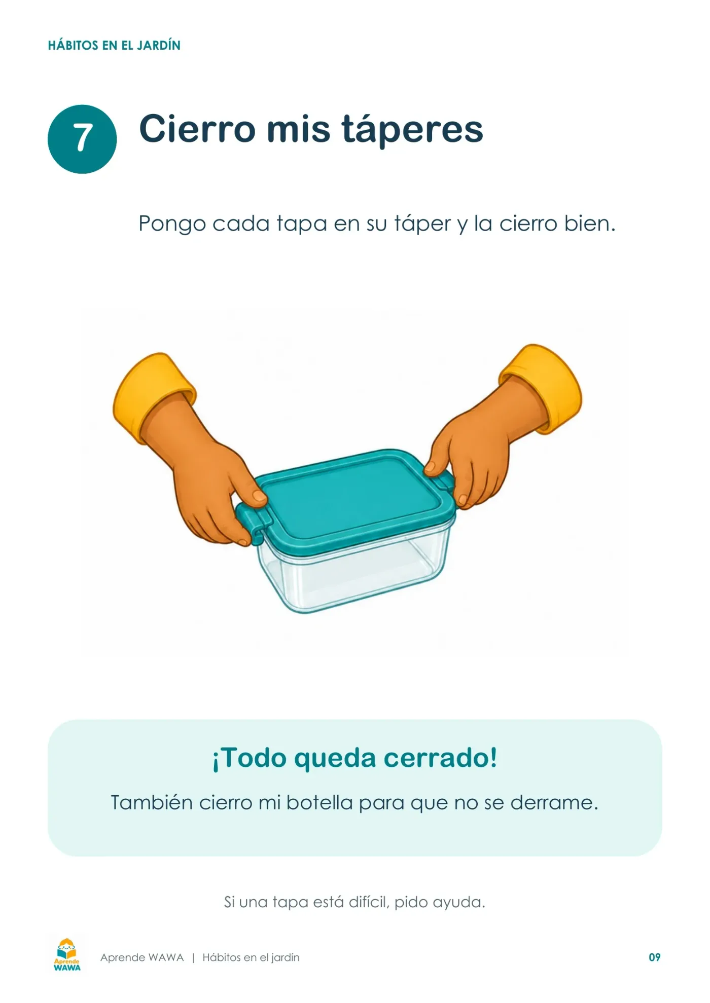 Lámina de Pasos para la alimentación y uso de la lonchera para el jardín