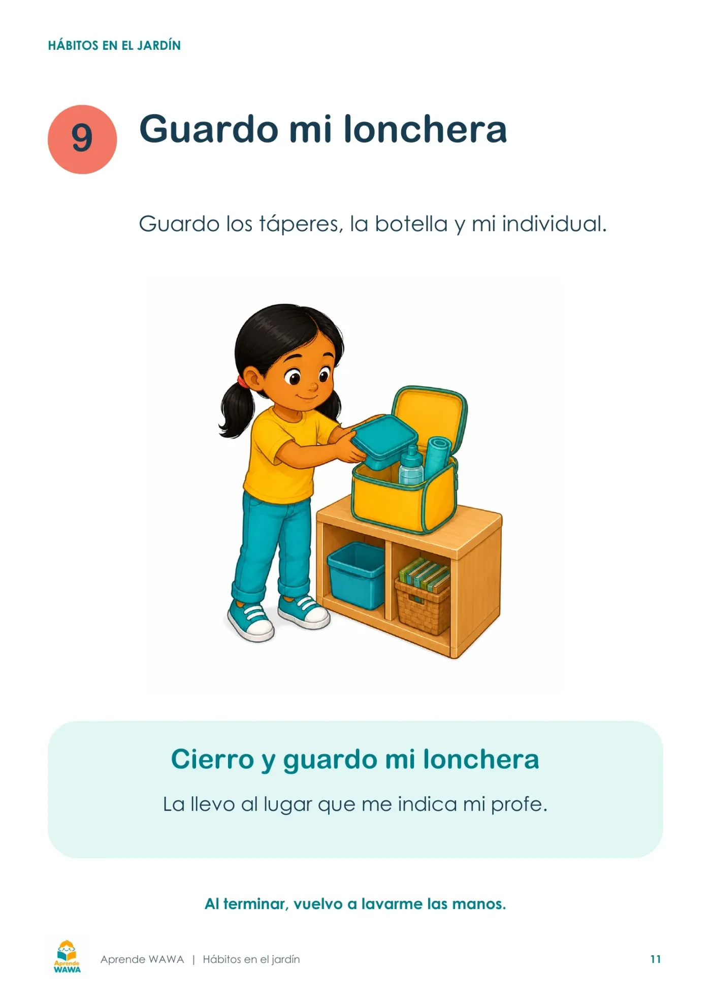 Lámina de Pasos para la alimentación y uso de la lonchera para el jardín