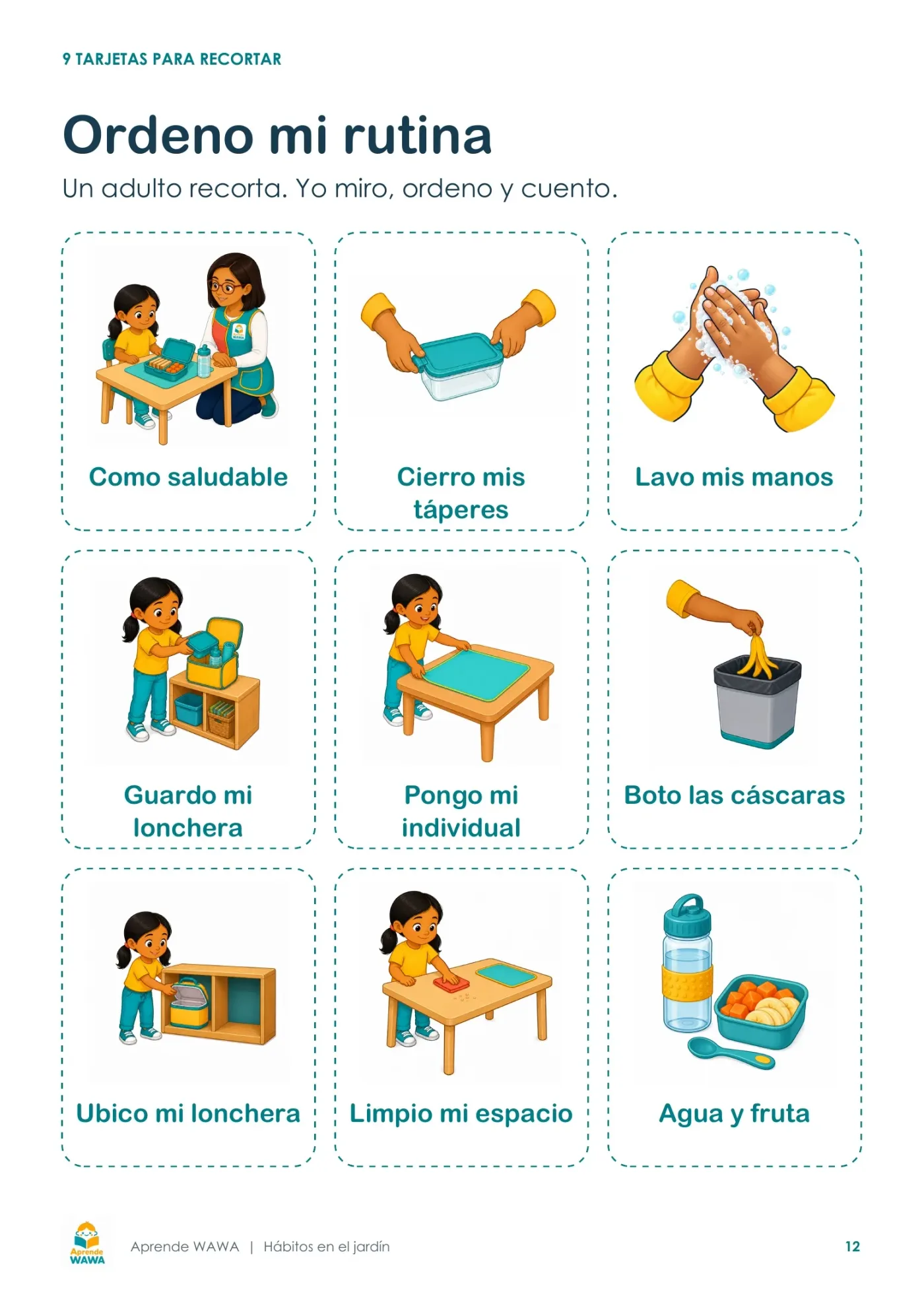 Lámina de Pasos para la alimentación y uso de la lonchera para el jardín
