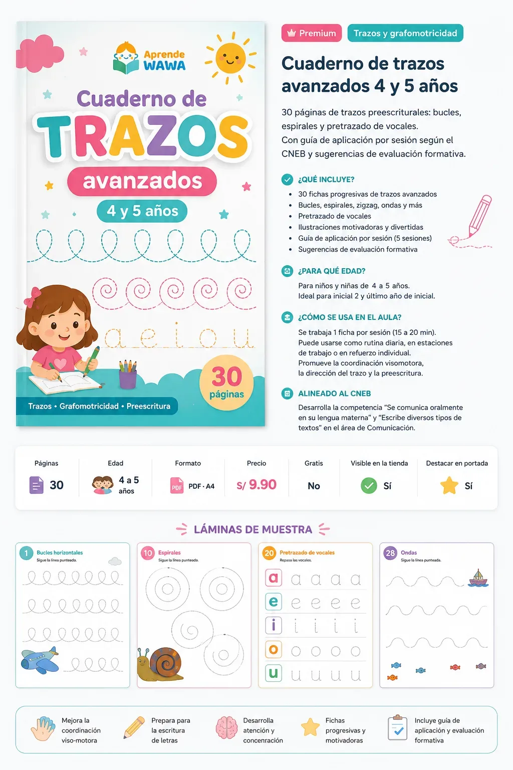 Vista previa de Cuaderno de trazos avanzados 4 y 5 años