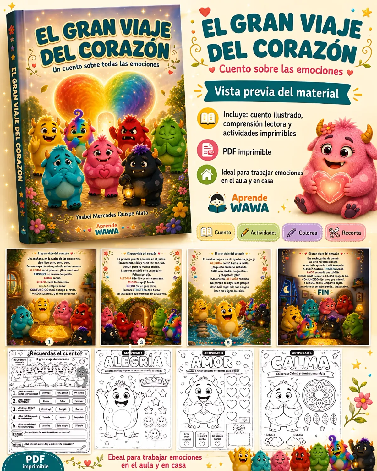Vista previa de Cuento de emociones para niños de 3 a 5 años: El gran viaje del corazón