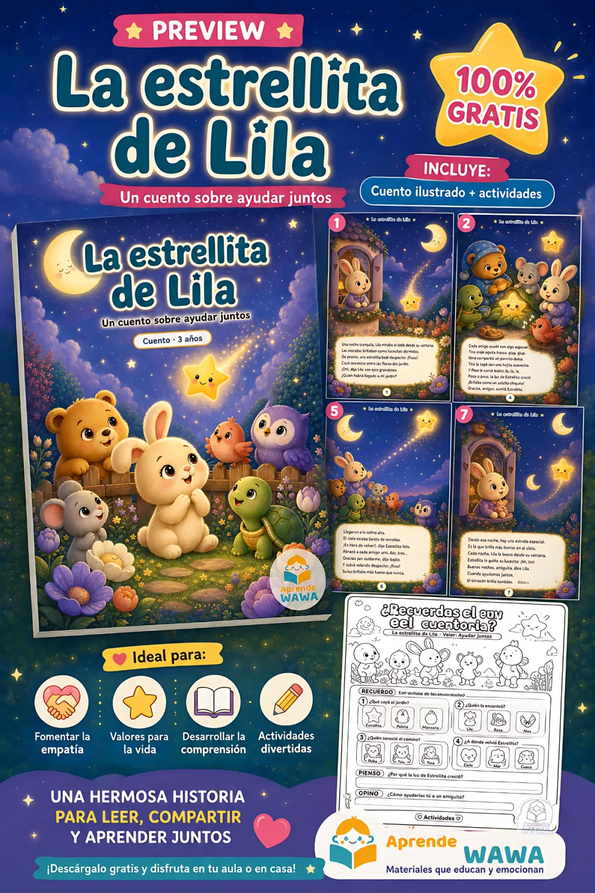 Vista previa de Cuento infantil sobre la amistad y la ayuda: La estrellita de Lila