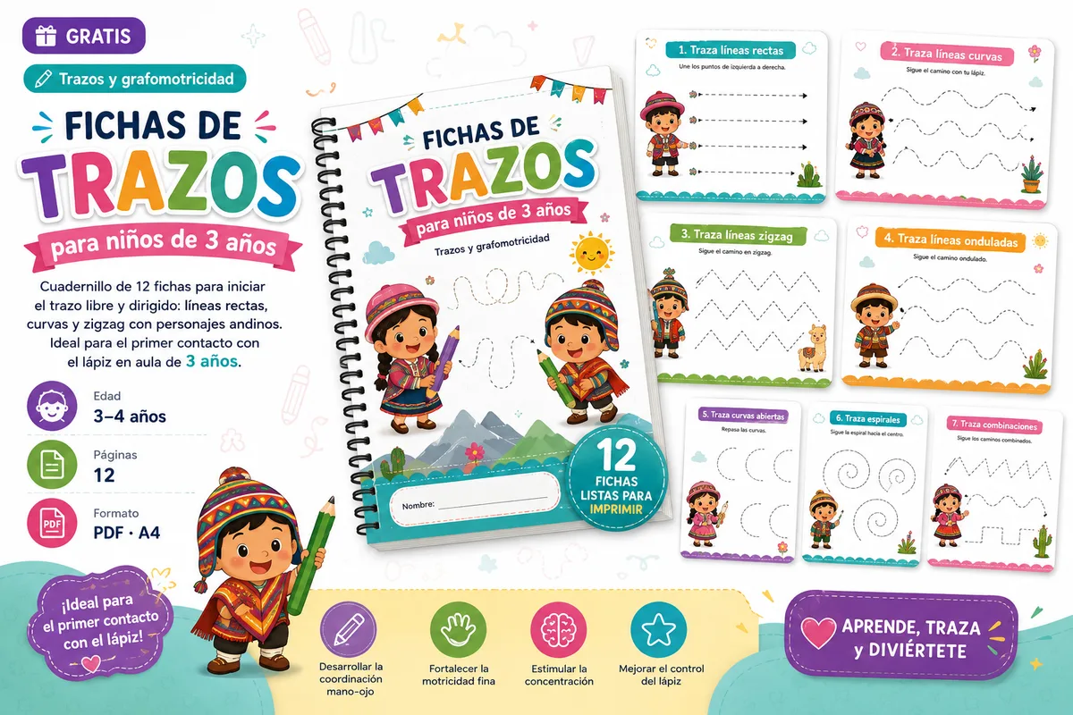 Vista previa de Fichas de trazos para niños de 3 años