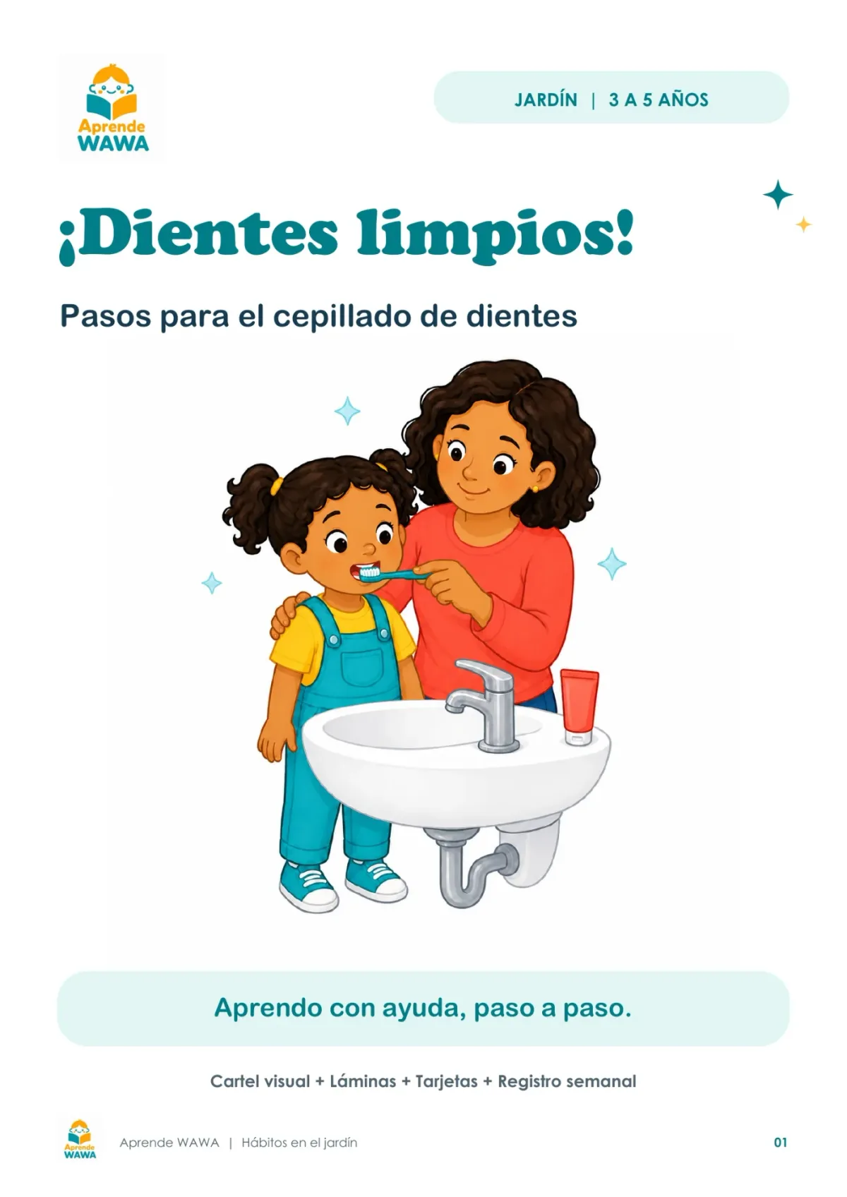 Vista previa de Pasos para el lavado de dientes para niños de 3 a 5 años